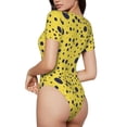 thumbnail image 3 of KLL Women 's Crew Neck Bodysuit Jumpsuits Blue Spots Print Short onesies Stretch T Shirts, 3 of 7