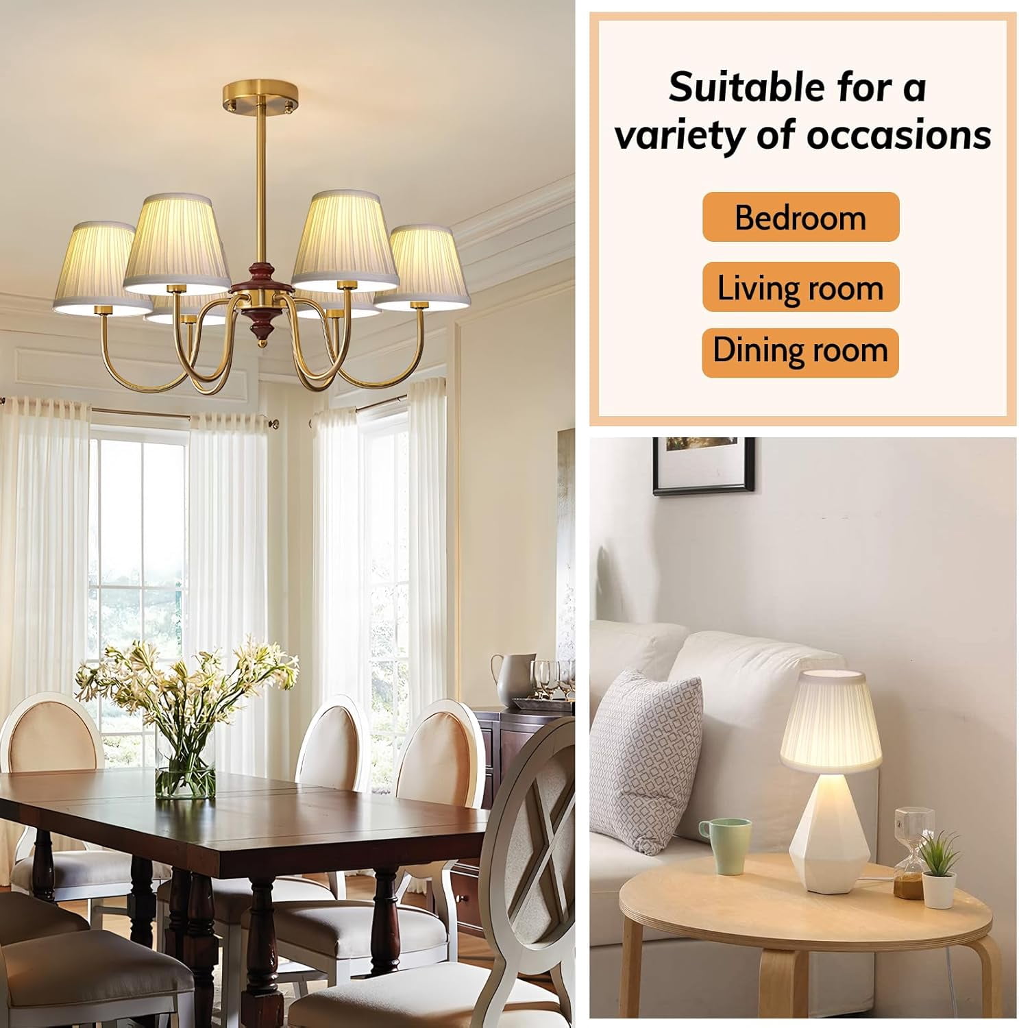 Clip-On Fabric Lamp Shades in Beige Linen, 5.9" Bottom 3.54" Top 5.12" Height, Eye-Protective Design for Chandeliers and Table Floor Lamps