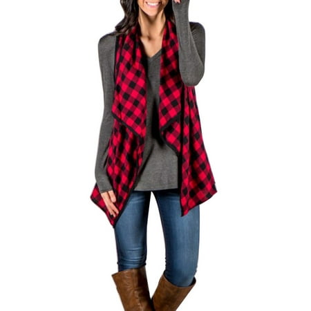 Casual Women Autumn Plaid Vest Jacket Cardigan