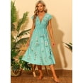 thumbnail image 3 of DARING DIVA Summer Flutter Short Sleeve Smocked Waist Floral Midi Dress XL Green, 3 of 6
