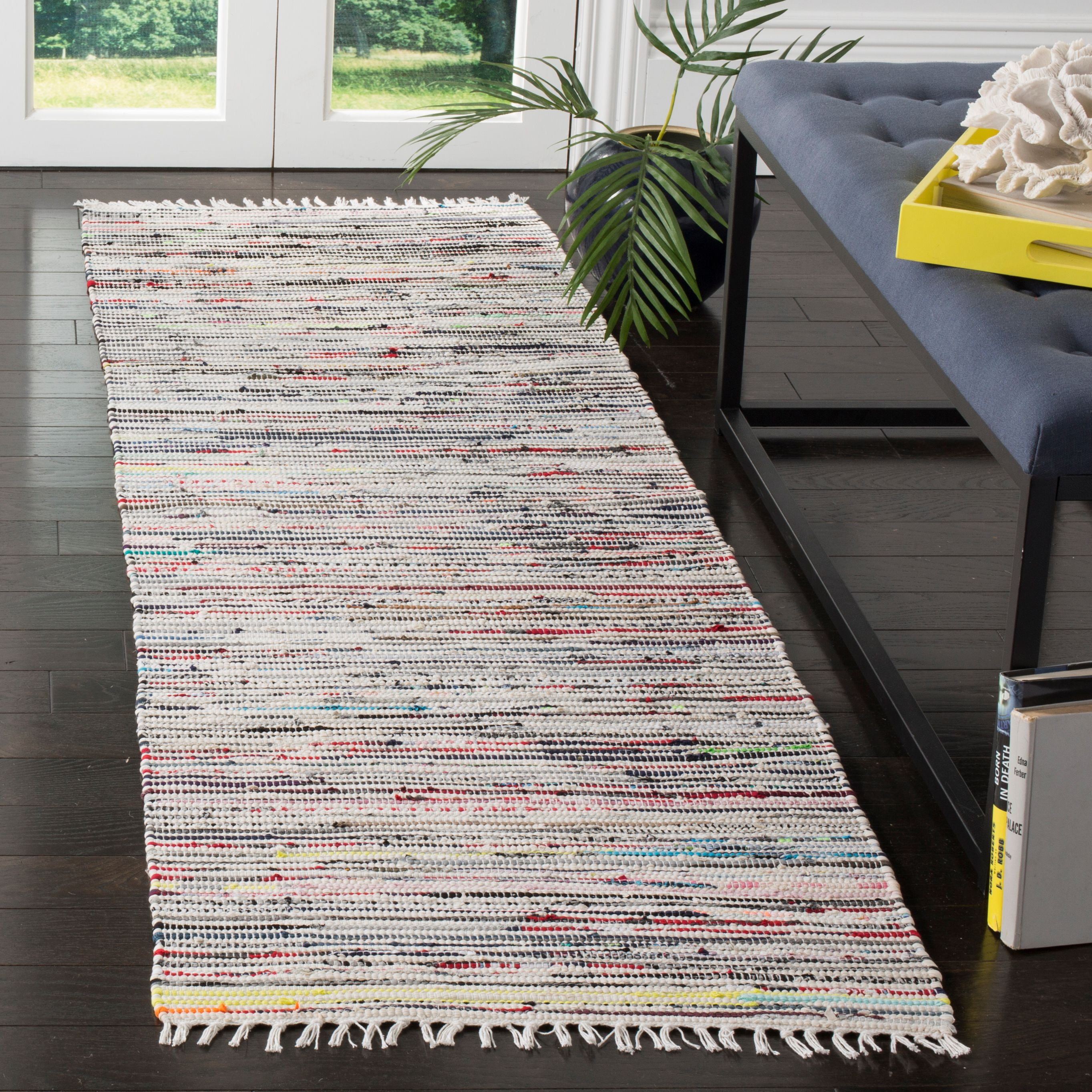 SAFAVIEH Rag Skylar Striped Cotton Runner Rug, Ivory/Multi, 2'3" x 10