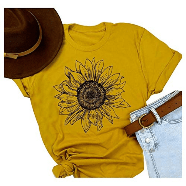 Women's Short Sleeve  Sunflower Graphic Print T-Shirt. 