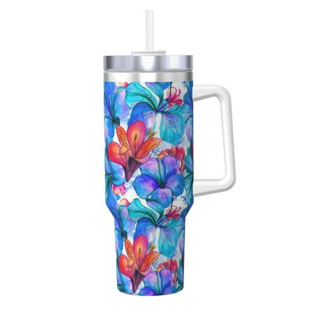 

Zeuib Bright Flowers Printed Insulated Stainless Steel Hot/Cold Coffee Cup 40oz Ice Bully With Handle Tumbler with Straw and Handle Insulated Water Bottle Travel Mug Cup