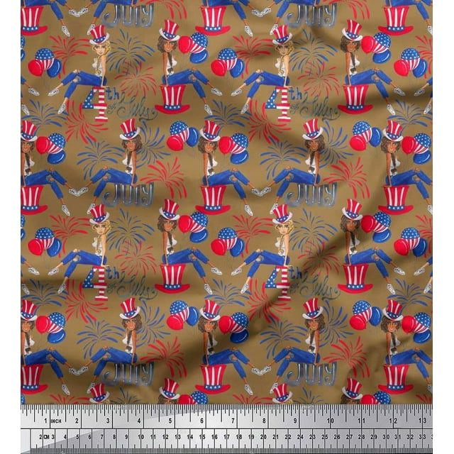 Soimoi Rayon Fabric Women,Balloon & Firecrackers Party Decor Fabric Printed Yard 42 Inch Wide