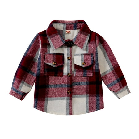 

Qufokar Baby Boy Sweaters Winter Coat Boys Small Toddler Boys Girls Shirt Coat Jacket Plaid Long Sleeve Kids Turn Collar Button Tops Outwear