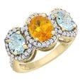 thumbnail image 1 of 14K Yellow Gold Natural Citrine & Aquamarine 3-Stone Ring Oval Diamond Accent, size 5, 1 of 2