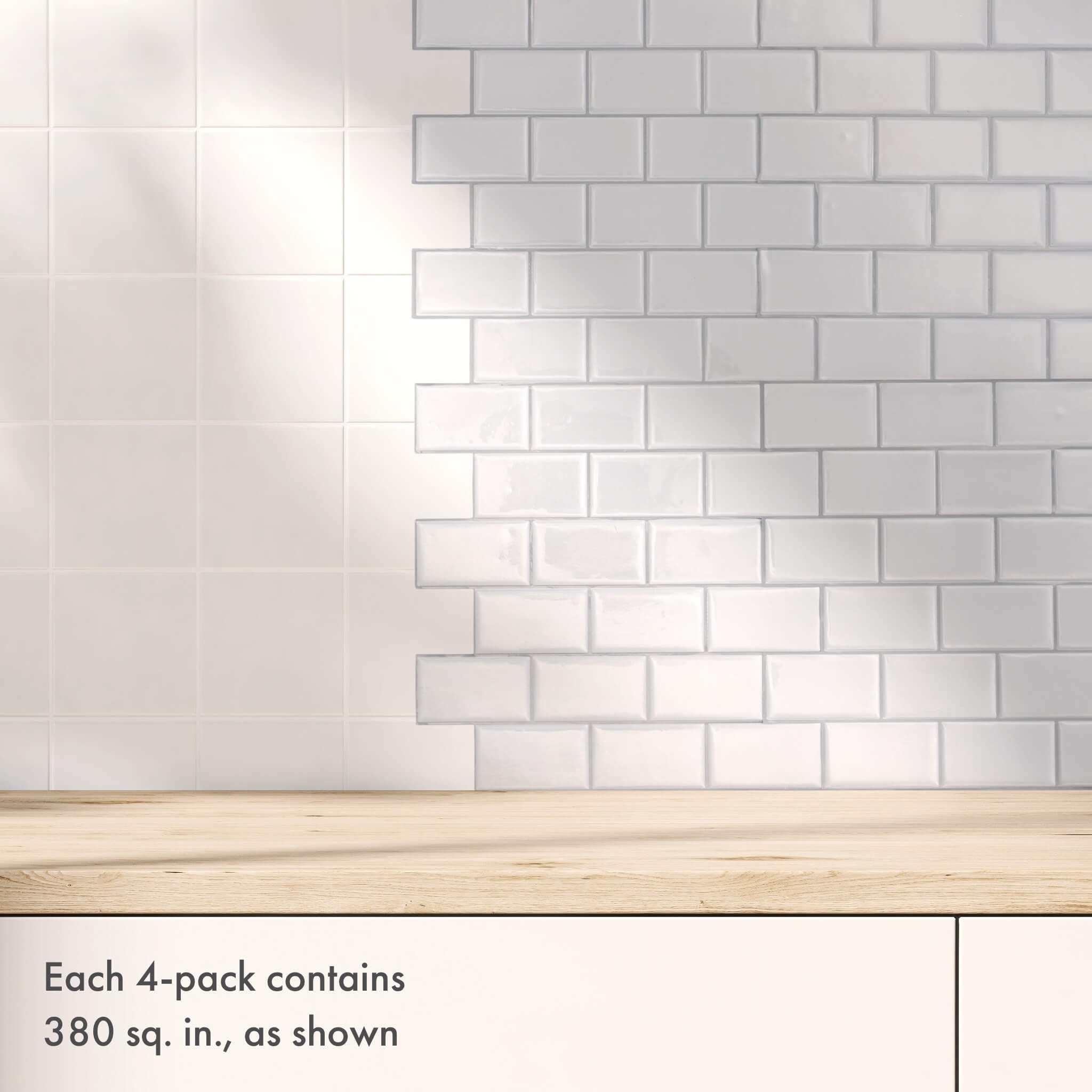 Main Street Peel and Stick Vinyl Subway Tile Backsplash White 10.5 x 10.5 in 4 Pack Removable Wall Tiles for Kitchen Bathroom and DIY Projects