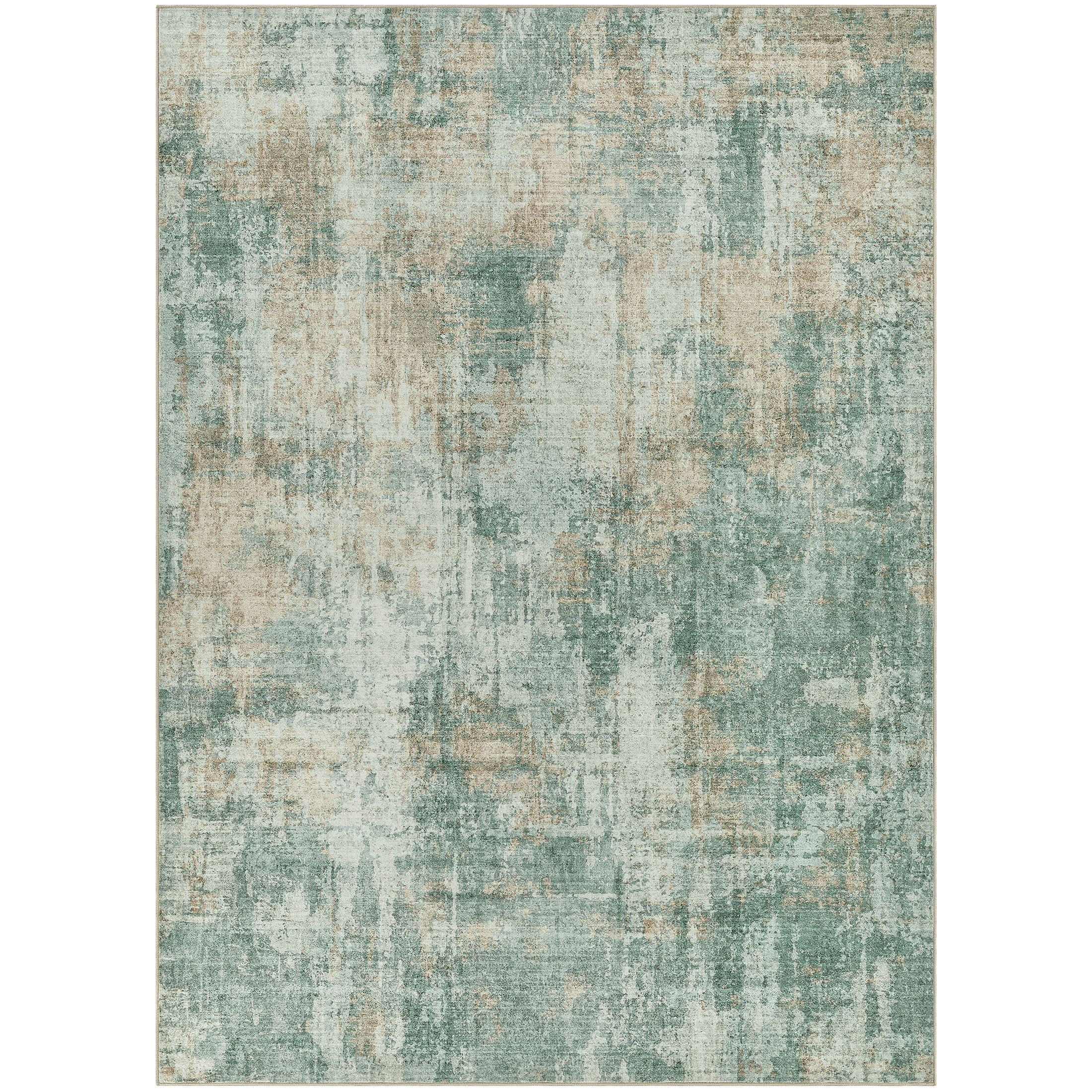 MICGEEK 5'x7' Abstract Area Rugs for Living Room, Stain Resistant Washable Rugs with Non-Slip Backing, Modern Green Rug for Bedroom Dining Room Office Throw Rugs Carpet