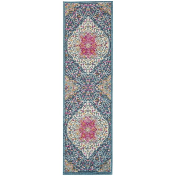 2â€™ x 8â€™ Blue and Pink Medallion Runner Rug