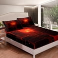thumbnail image 3 of YST Draps Noirs et Rouges Carrés Néon Stéréoscopiques Ensemble de Draps Simple, Lumières Néon Géométrie Lumineuse Ensemble de Draps 3D Moderne à Carreaux Drap-Housse + Drap Plat + 1 Taie d'Oreiller, 3 of 5
