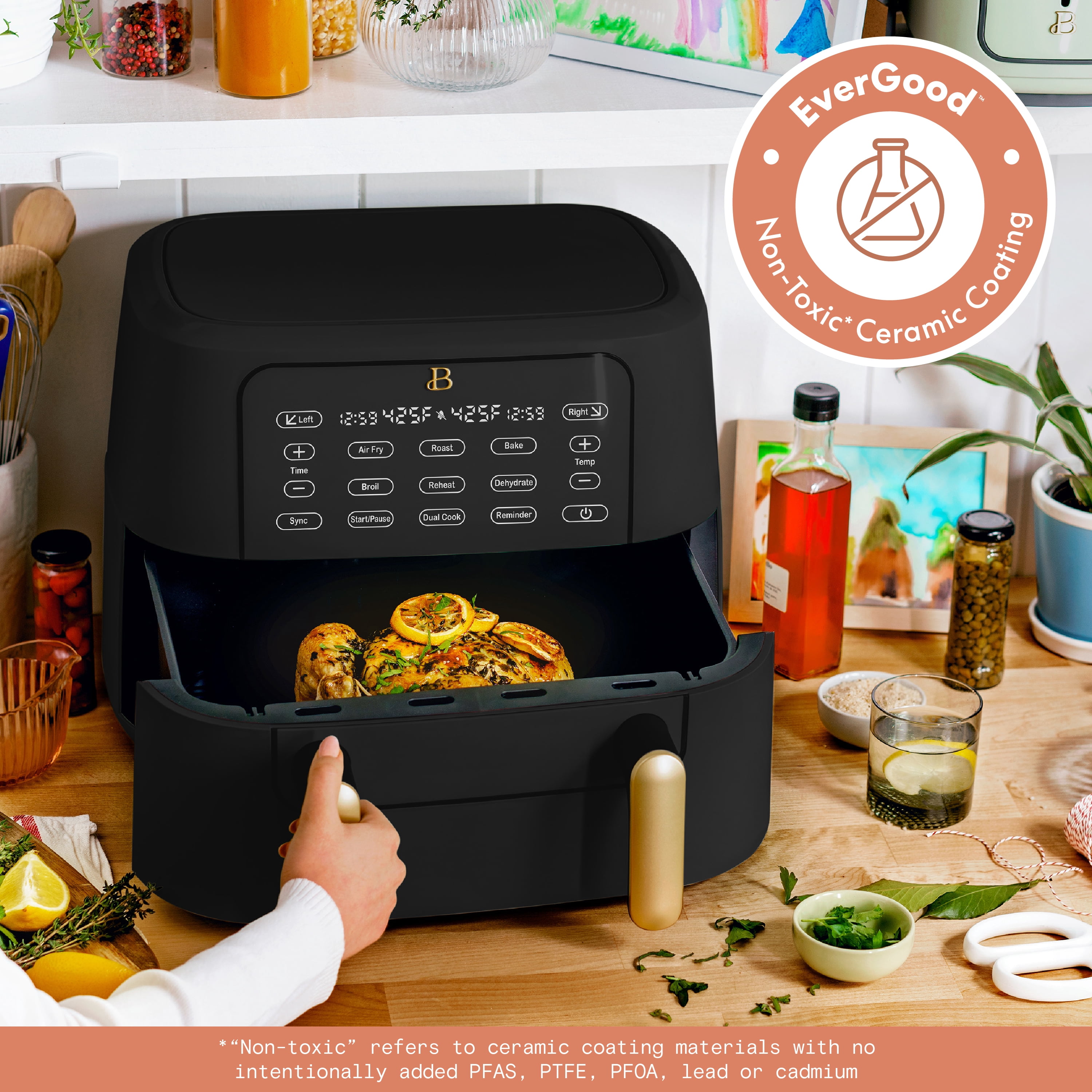 Beautiful 9 Qt TriZone Dual Basket Air Fryer, EverGood Ceramic
