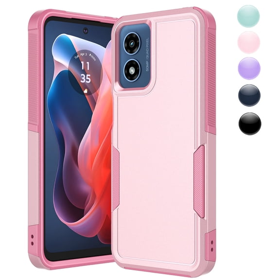 Njjex Rugged Case for Motorola Moto G Play 4G 2024 | Heavy Duty Shockproof Cover | Protective Case for 6.5" Phone (AT&T/T-Mobile/Verizon/Unlocked)-Pink