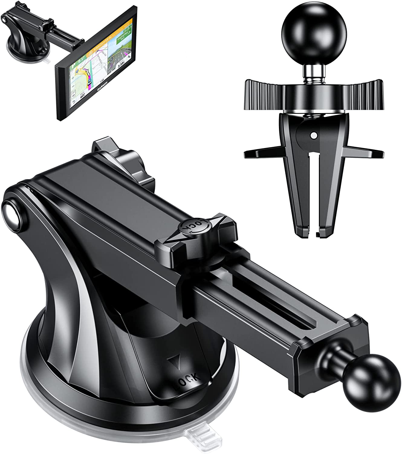 GPS Suction Cup Mount for Garmin, Dashboard Windshield Air Vent Car Holder with 17mm Ball for