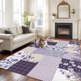 thumbnail image 2 of 6'x9' Area Rugs, Spring Floral Indoor Outdoor Area Rug for Living Room Bedroom, Dark Purple Flowers Patchwork Grid Bohemia Washable Bathroom Rugs Kitchen Floor Carpet Mats Home Decor Aesthetic, 2 of 8