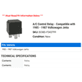 thumbnail image 2 of A/C Control Relay - Compatible with 1985 - 1987 Volkswagen Jetta 1986, 2 of 2