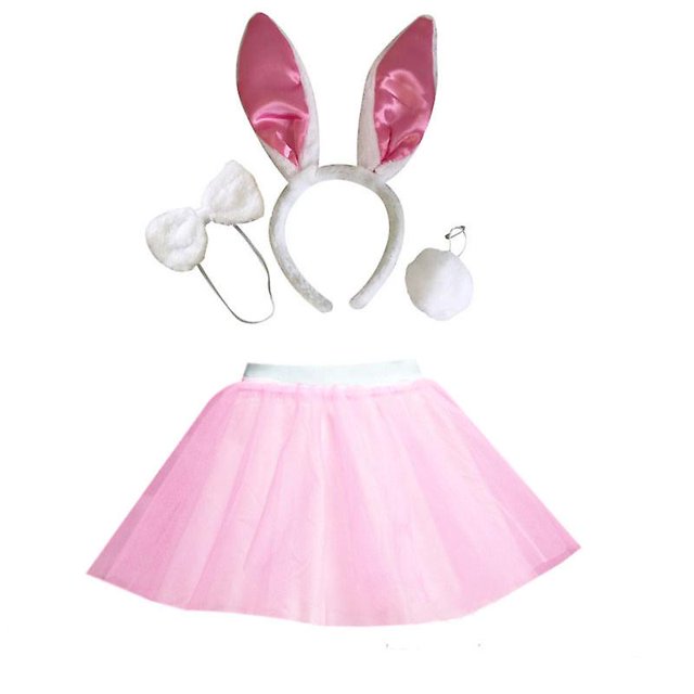 Sombrero de orejas de conejo de Pascua, traje de falda, disfraz de maquillaje, fiesta de carnaval, conjunto de cuatro piezas para adultos ShuxiuWang 8390612934414