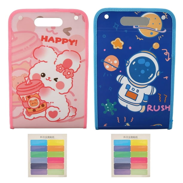 2 carpetas de archivos expandibles multiusos de papel A4 de gran capacidad, dibujos animados, 13 bolsillos, archivador de acordeón para la escuela, oficina, conejo rosa, astronauta