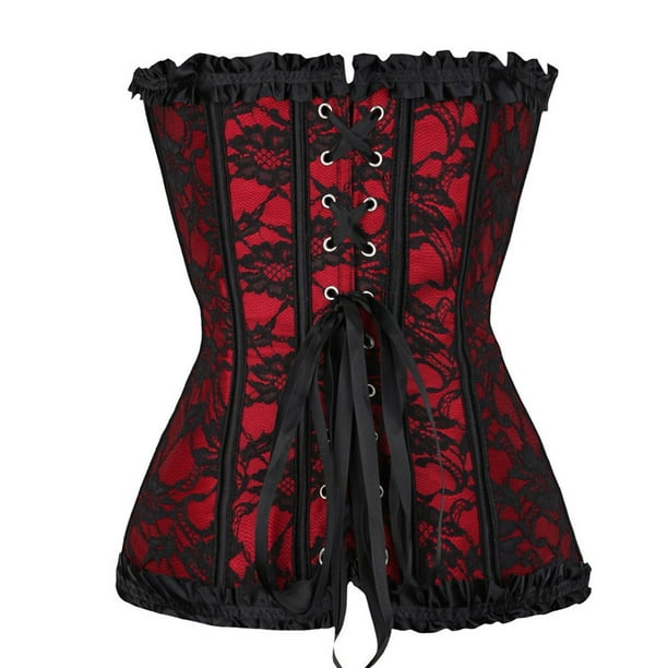Women Lace up Back Sexy Floral Corset Thong Cosplay Suit for Women