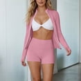thumbnail image 7 of Tqcoqu Women's 2 Piece Workout Outfit,Solid Zip Up Stand Collar Thumb Hole Long Sleeve Yoga Jacket & High Waist Biker Shorts,Pink Women's S-XXL, 7 of 7