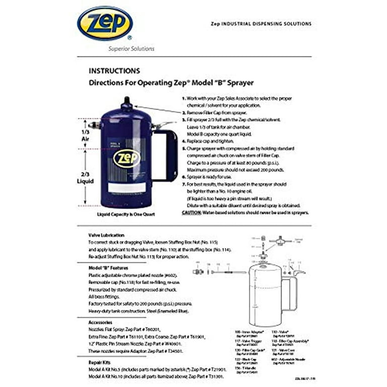 Zep Model B Heavy-Duty Steel Solvent Sprayer - 1 Quart (1 Unit) 829801 -  Industrial Strength, Refillable Aerosol 