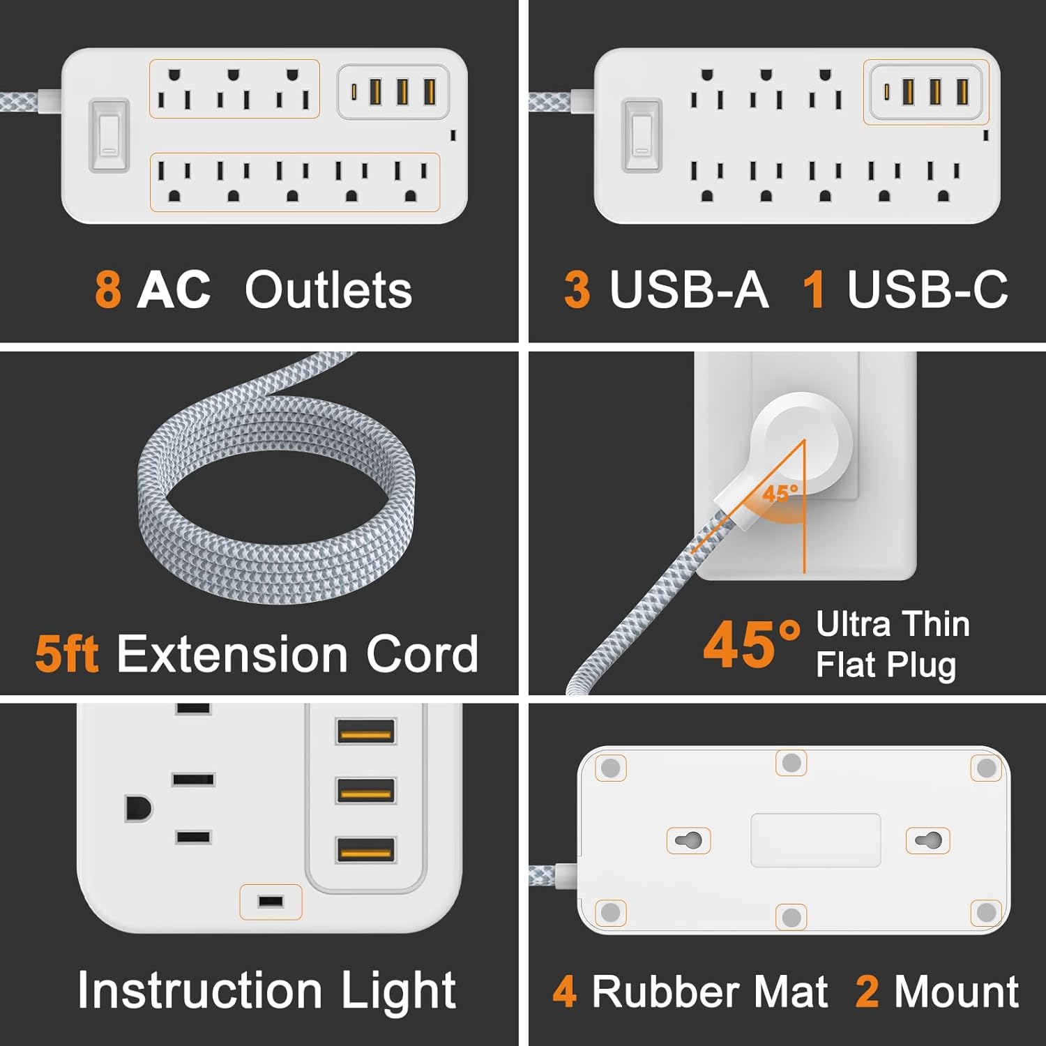 Tower Power Strip Surge Protector USB Ports, Multiple Outlets Ports Desktop Charging Station, Flat Plug, Wall Mount,with Night Light Station, Socket, Power Bar, Office Desk Supplies, Dorm Essentials Tower Power Strip Surge Protector USB Ports, Multiple Outlets Ports Desktop Charging Station, Flat Plug, Wall Mount,with Night Light Station, Socket, Power Bar, Office Desk Supplies, Dorm Essentials