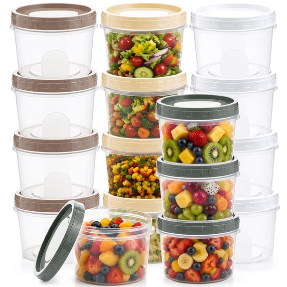 Lumikrypt 16 Pack 17 oz Freezer Storage Containers with Airtight Twist Top Lid, BPA-Free Reusable Plastic Soup Containers, Thickened & Leakproof, Microwave & Dishwasher Safe