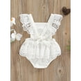 thumbnail image 4 of Gureui Toddler Infant Baby Girls Romper, Casual Fly Sleeve Square Neck Lace Patchwork Rainbow Pattern Summer Bodysuit, 4 of 9
