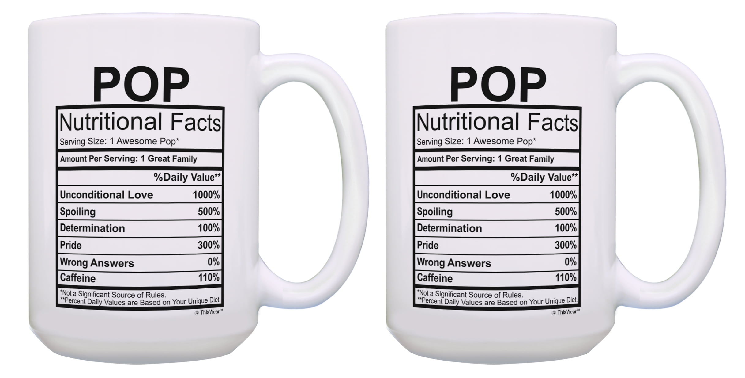 ThisWear Pop Coffee Mug Set Pop Nutrition Facts Pop Mugs Coffee Cup 2 Pack Gift 15oz Coffee Mugs