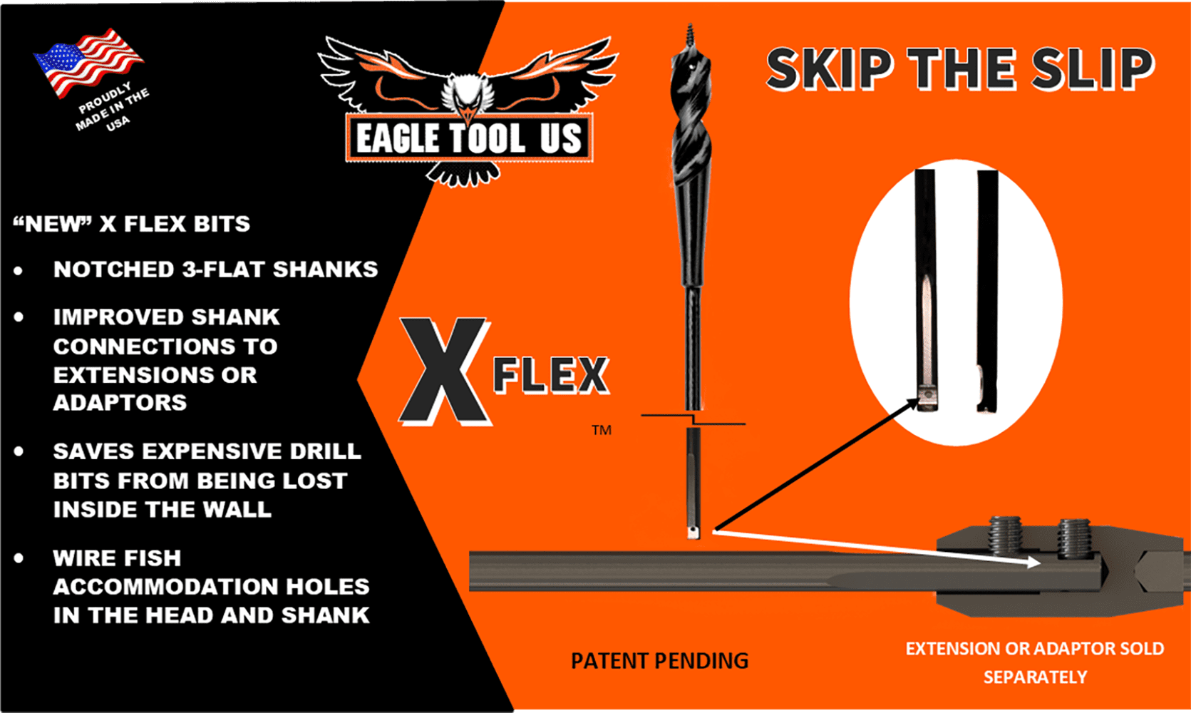 Eagle Tool US ESP56272 X Flex Flex Shank Installer Drill Bit, Screw Point, 9/16-inch by 72-inch, Notched Shank, Made in The USA