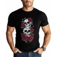 thumbnail image 1 of Camiseta de hombre, cuello redondo, calavera rosa, manga corta, informal, negra, 1 of 7