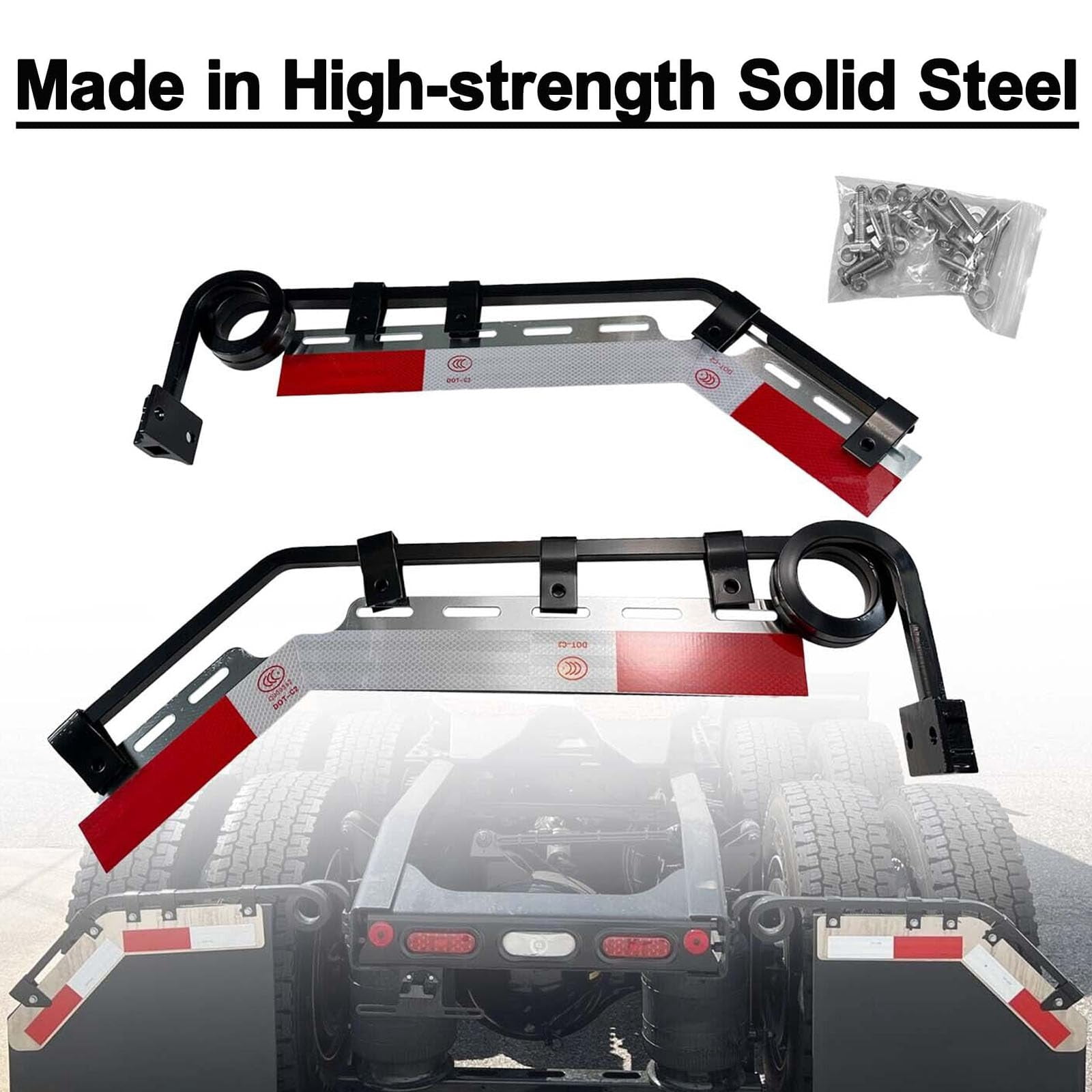 BST BSSP Pair Semi Truck Angled Mud Flap Hangers Kit Suspension Dampening Springs 2 Coils,Universal Mudflaps Steel Bracket,w/Aluminum Reflector for Semi-Trucks Trailers
