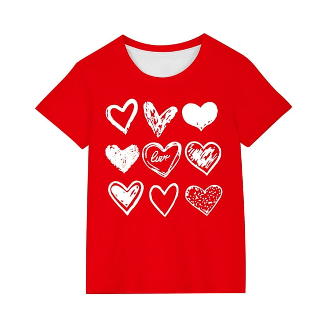 Tauxra T-Shirt à Manches Courtes pour Garçons Imprimé Cœur Col Rond pour Enfants de 3 à 14 Ans Chandail Léger Décontracté d'Été
