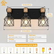 Farmhouse 3-Lights Vanity Wall Sconces Lighting Industrial Metal Black Bathroom Wall Light Fixtures, 1 Pack