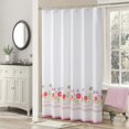 thumbnail image 1 of Cortina de ducha de tela con diseño floral, larga, azul y blanca, con estampado de plantas en verde azulado y marrón para baño, 183 cm de ancho x 183 cm de alto., 1 of 5