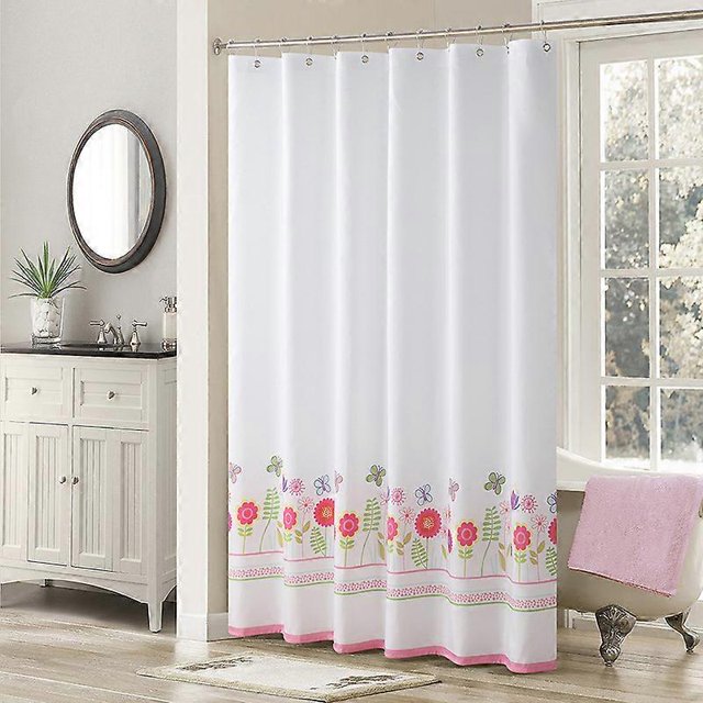 Cortina de ducha de tela con diseño floral, larga, azul y blanca, con estampado de plantas en verde azulado y marrón para baño, 183 cm de ancho x 183 cm de alto.