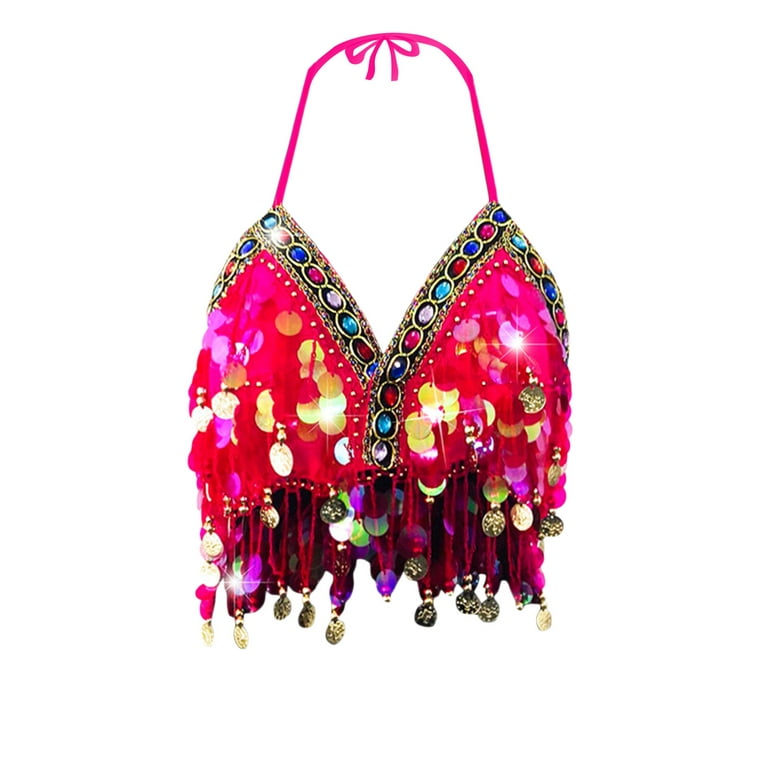 Sequin Belly Dance Bra Backless Halter Bra Charming Crop Tank Tops