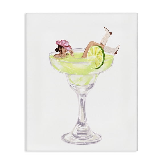 Stupell Industries Cowgirl Lounging in Cocktail Food & Beverage Painting Wrapped Canvas Canvas Art Print Wall Art, 16 x 20
