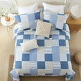 thumbnail image 3 of PANGUSHAN 100% Cotton King Quilt Set, Farmhouse Patchwork King Size Quilt Bedding Set Bedspreads, Reversible Quilted Lightweight Comforter, Blue/Beige/White Bed Spread for King Bed, 3 Pieces, 3 of 8