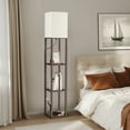 thumbnail image 5 of OUTON  Floor Lamp with Shelves, 3 Color Temperature with Linenshade, Dimmable with Remote & Pull Chain Switch Control for Living Room, Bedroom, Walnut, 5 of 11
