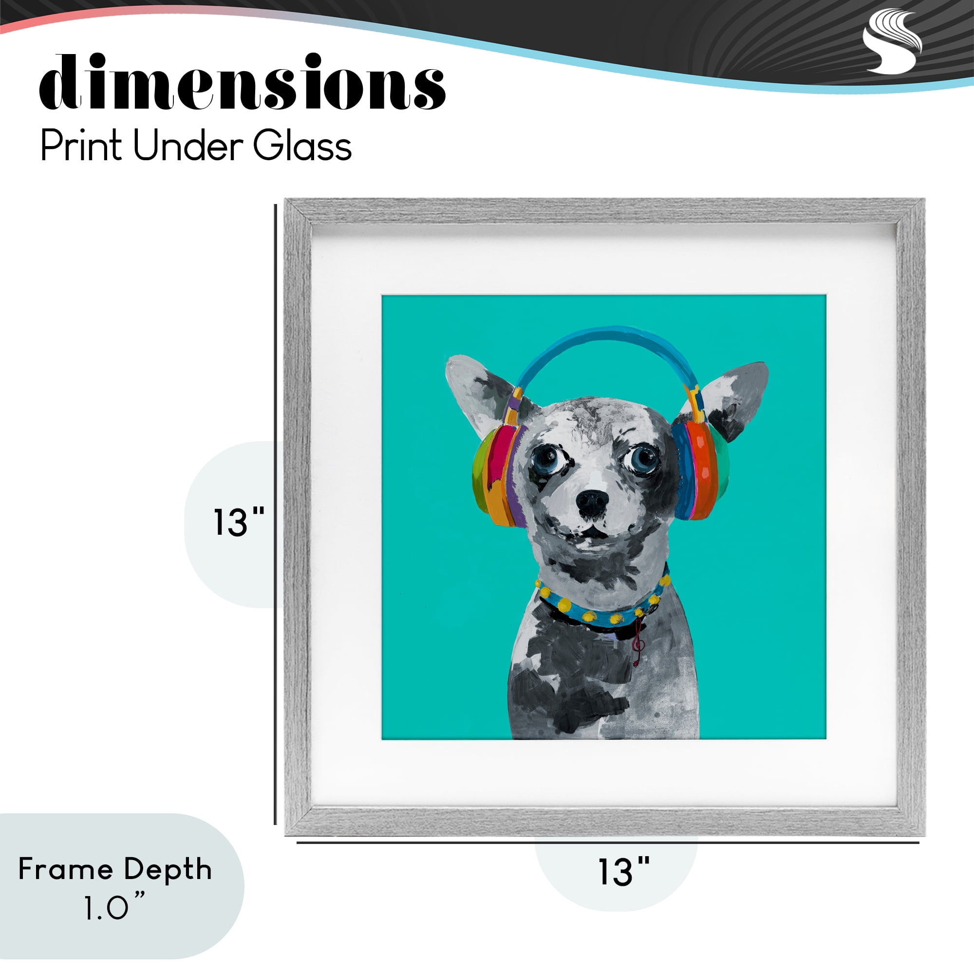 Stupell Industries Jammin' Pup on Blue Gray Framed Print Under Glass, design by Lorenzo Collective