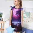 thumbnail image 4 of Fotbe Purple Moon Tree Night Sky Vestido de Dormir para Niñas de 3 a 10 Años, Mangas Cortas, Estilo Princesa, Pijama Camisón con Mangas Voladas-Small, 4 of 6