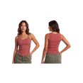 thumbnail image 3 of Camiseta sin mangas acanalada para mujer, elegante camisola sin mangas con tirantes de hebilla metálica y bajo curvado., 3 of 9