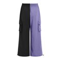 thumbnail image 4 of felwors Women's Color Block Cargo Pants - High Waisted Wide Leg Casual Trousers with Pockets Black, M, 4 of 7