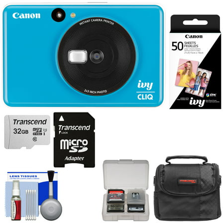 Canon IVY Cliq Instant Digital Camera Printer (Seaside Blue) with 32GB Card + 50 Color Prints + Case +