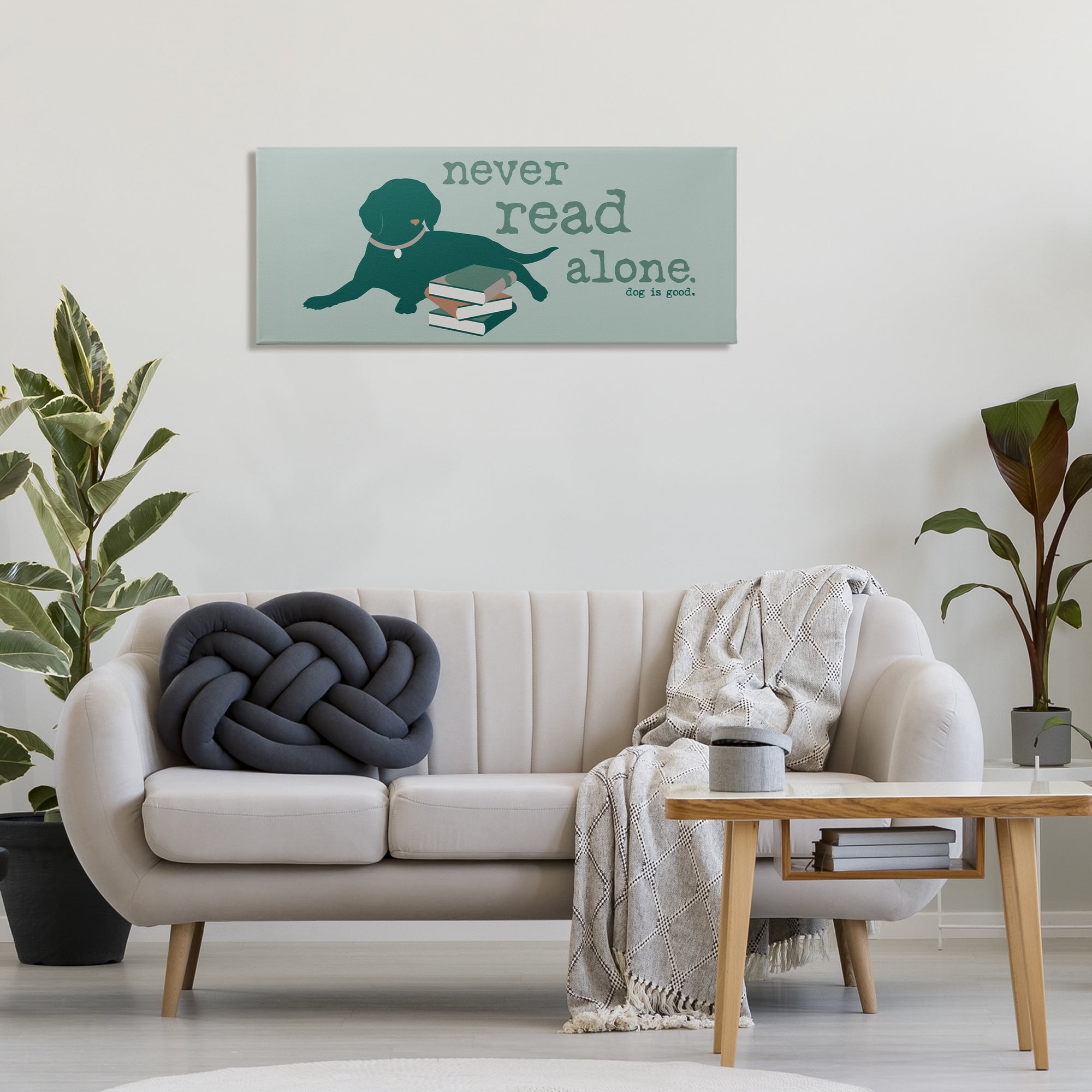 Stupell Industries Never Read Alone Dog Animals Painting Wrapped Canvas Art Print Wall Art, 40 x 17