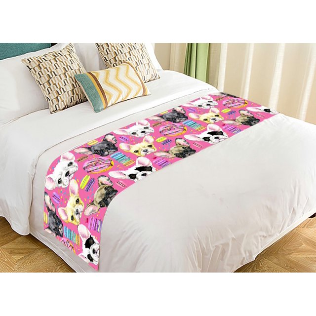 ABPHQTO Lindo perro Bulldog francés cachorro dulce postre cama corredor ropa de cama bufanda cama decoración 50x241 cm