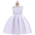 thumbnail image 2 of Fashion Bodysuit for Kids Little Girls Summer Party Solid Ruffle Short Sleeve Bow Tie Dress Size for 3 to 8Y, 2 of 5