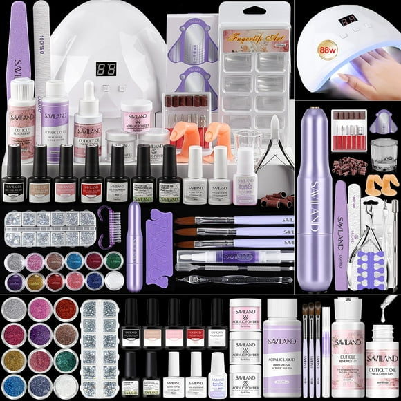 Kit de uñas acrílicas SAVILAND Essentials todo en 1 con lámpara de uñas de 88 W