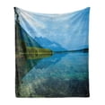 thumbnail image 1 of Wyoming Soft Flannel Fleece Throw Blanket, Leigh Lake Landscape with Sky and Reflections on Calm Water, Cozy Plush for Indoor and Outdoor Use, 70" x 90", Olive Green and Sea Blue, by Ambesonne, 1 of 6