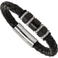 thumbnail image 2 of Stainless Steel Brushed/Polished Black Leather Black IP Black Rubber Bracelet, 2 of 7